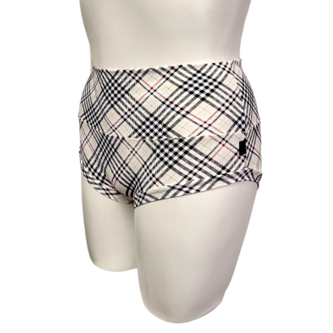 High Waisted Booty Short in White Plaid