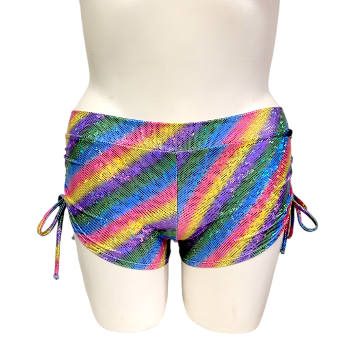 Side Tie/Scrunch Short in Shimmer Rainbow