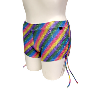 Side Tie/Scrunch Short in Shimmer Rainbow