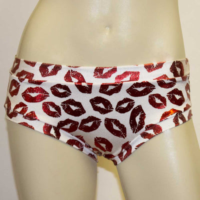 Booty Short- White with Red Foil Lips