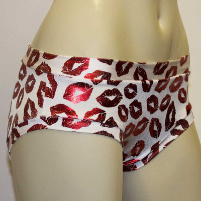 Booty Short- White with Red Foil Lips